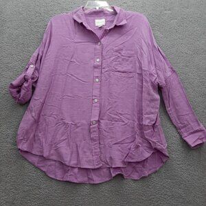 American Eagle Go Big Womens Purple Button-Up Shirt Sz S Lightweight Relaxed Fit